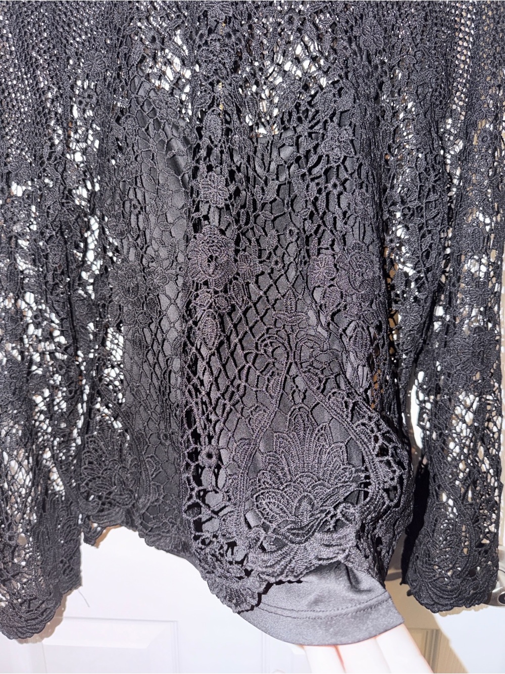 Style & Co. Black Lace Mock Neck Top with Camisole & Full Zip Back - Picture 5 of 10